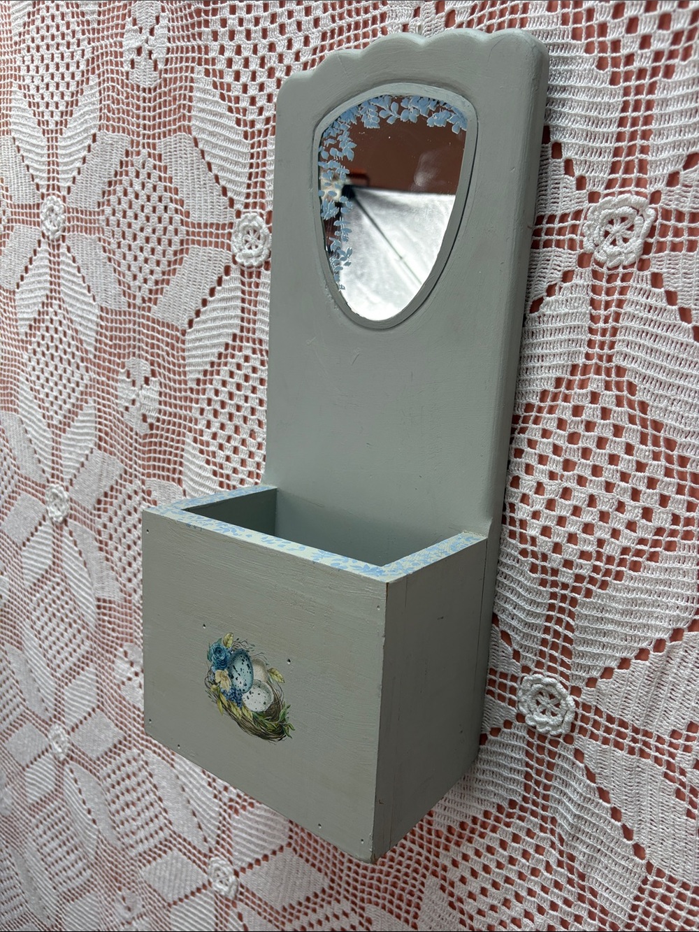 Upcycled Wooden Mirror and Holder Cottagecore Wall Hanging - Picture 7 of 8